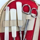 Vintage Manicure Tool Set Stainless Steel 10 Pc Beige Leather Case West Germany