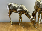 Set  2  Vintage Mcm Large Brass Deer Figurines   Sculptures Buck Doe Pair 22 