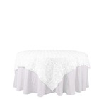 72x72  White Satin Raised Roses Table Overlays Unique Wedding Party Toppers