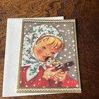 Vtg Christmas Greeting Card Unused Brownie Env Girl With Bird In Snowfall