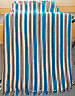 Handmade Crochet Afghan Throw Blanket Fringed Stripe Black White Gray Teal 48x54