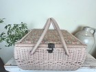 Vintage Floral Light Pink Sewing Basket Box Woven Wicker Cottage Country 17   x12   