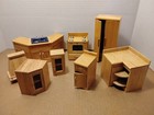 Vintage Pitty Pat Dollhouse Kitchen Set 8pc Wood Miniatures Oven Fridge Cabinets