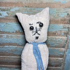 Antique Primitive Sock Kitty Cat Hand Made Tied Tail Wonky Original Beige Aafa