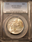 1935 Connecticut Commemorative Half Dollar - Pcgs Ms-64  Toned  Gem  Oak Tree 