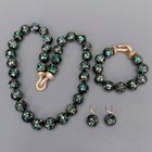 Peacock Black Rainbow Abalone Shell 16mm Long Necklace Bracelet Earrings Set