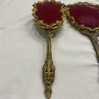Vintage Ornate Brass Handled Vanity Mirror   Hand Mirror With Matching Brush