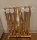 Vtg  1980 s Wood Sportcraft Croquet Complete Set W  Caddy- 6 Player