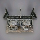 Antique Victorian Eastlake Cast Iron Double Inkwell With Pen Holder - Judd 1879