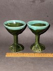 Pair Of Green   Blue Glazed Dragon Eagle Talon Claw Stem Wine Glass Goblets Vtg