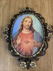 Vtg Mother Virgin Mary   Jesus Plastic Gold Black Wall Picture Religious 9 5x7   
