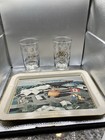Expo67 Montreal World Fair Metal Tin Tray Theme Pavilion Of Canada   2 Glasses