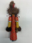 Vintage Mongolian Wooden Doll Real Fur Trim  Hand Painted  8 1 2  T