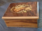 Vintage Wooden Laquered Jewelry Box With Violin  Red Felt Lining
