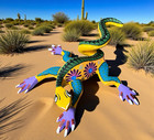 Oaxacan Alebrije Large Lizard Iguana Copal Wood Carving Multicolor Folk Art