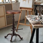 Vintage Industrial Wooden Tractor Stool - Adjustable Height Swivel Bar Chair