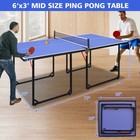 6ft Mid-size Foldable portable Ping Pong Table net 2 Table Tennis Paddles 3balls