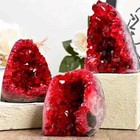 290g-330g Aura Red Geode Phantom Cluster Healing Titanium Rock Quartz Specimen