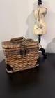Vintage Wicker Basket With Wooden Handle   Metal Clasp     Rustic Storage Sewing