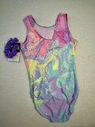 New Gk Elite Gymnastics Leotard Swirl Leo Tank Dance   Scrunchi Size  Axs
