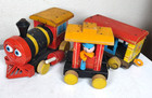 Vintage 1960s Fisher-price Huffy Puffy Train Set 3pc Pull Toy Locomotive Caboose