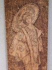 Antique Vtg Flemish Art Pyrography Plaque Japanese Burned Wood 16  Tall