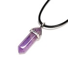 Amethyst Pendulum Pendant Healing Point 40x8mm Silver Leather Cord