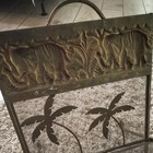 Bronze Metal Fireplace Screen W  Handle   Feet  Elephant   Palm Tree Design