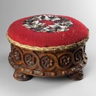 Antique 19th Century Ecclesiastical Gothic Carved Wood Oak Beaded Footstool