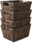 Set Of 4 Water Hyacinth Storage Baskets With Handles - Espresso Brown  Woven Sto