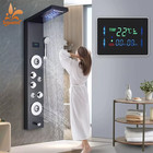 Black Led Shower Panel Column Shower Faucet Bathtub Mixer Tap With Massage Body 