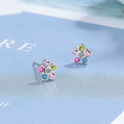 S925 Sterling Silver Colorful Zircon Flower Stud Earrings Women Wedding Jewelry