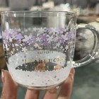 2023 Starbucks Pink Sakura   Purple Cherry Glass Coffee Mug Cup W stick