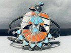 Very Old 1930 s 40 s Vintage Zuni Turquoise Inlay Bird Sterling Silver Bracelet