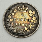 1884 Canada 5 Cents Km 2 Silver  925 Sterling Key Date Queen Victoria Royal Mint