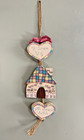 Vtg Wood Folk Art Hanging Sign Patchwork Cottagecore Country Wall Plaque Decor