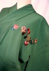 Japanese Kimono tukesage  Silk foil embroidery kiku hand Fans green l5 4   4497