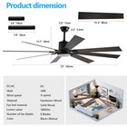 72 Inch Ceiling Fan Light Modern Black Flush Mount With Remote Control Led Kit