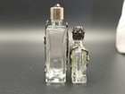 Vintage Glass 2 Perfume Bottles Featuring An Art Nouveau Metal Overlay With Gem