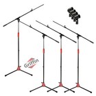 Griffin Microphone Boom Stand 4 Pack - Telescoping Tripod Mic Clip Mount Holder