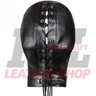 Black Leather Full Hood Mask Lace Up Buckle Handmade