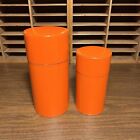 Pair Of 2 Vintage Japanese Tin Litho Loose Tea Canister Metal Orange Cylinders