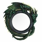 Gothic 11 75  Tall Jade Pagoda Green Intertwined Dragon Round Wall Mirror Plaque