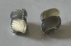 Vintage Signed Replica Made In Italy Carved Lucite Clip Earrings Rhinestone Trim