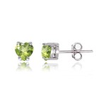 Heart Solitaire Peridot Necklace And Stud Earrings Set In Sterling Silver
