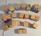 Lot Of 43 Wood Children s Alphabet Blocks With Numbers  Letters   Pictures