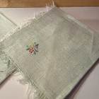 A Lot Of Four Vintage Hand Embroidered Floral Napkins Seafoam Green 10 5   x10 5