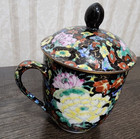 Vtg Chinese Hand Painted Teacup Mug Coffee Flowers Lid Decorated Porcelain
