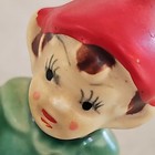 Vintage Christmas Ceramic Pixie Elf Green Lounging Sitting Red Hat Japan