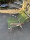Vintage mid Century Telescope Aluminum Lawn Chair Vinyl Tubing Wood Arms